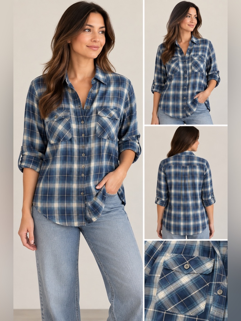 Lauren Ralph Lauren Women's Blue Plaid Button-Up Shirt - Casual Long Sleeve Top